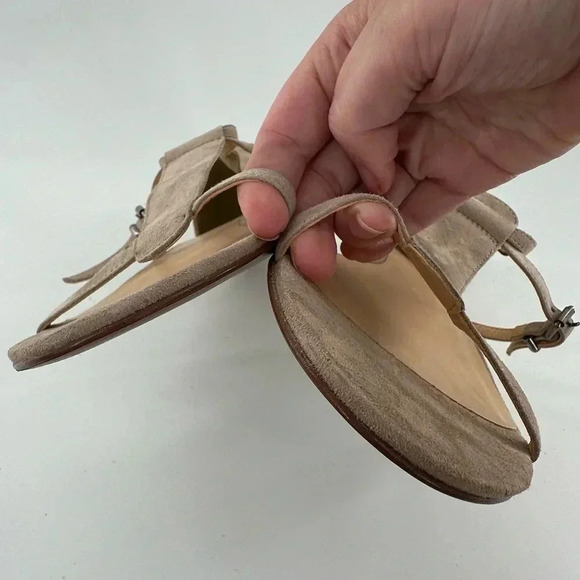 J crew womens sandals size 10 taupe Italian suede t-strap gladiator - Picture 9 of 12